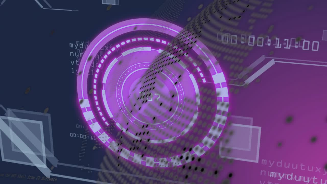 Timecode increment starting, purple HUD rotating, pulsing, updating numeric readout for monitoring
