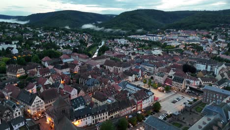 Saverne town France drone,aerial Evening view mist on hills in background