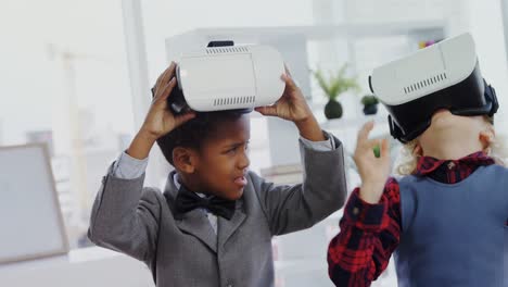 Kids-as-business-executives-using-virtual-reality-headset-4k