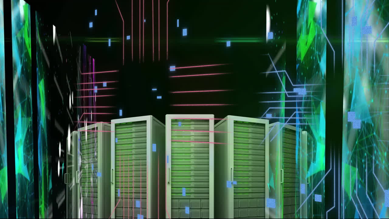 Animation of connections and data processing over computer servers
