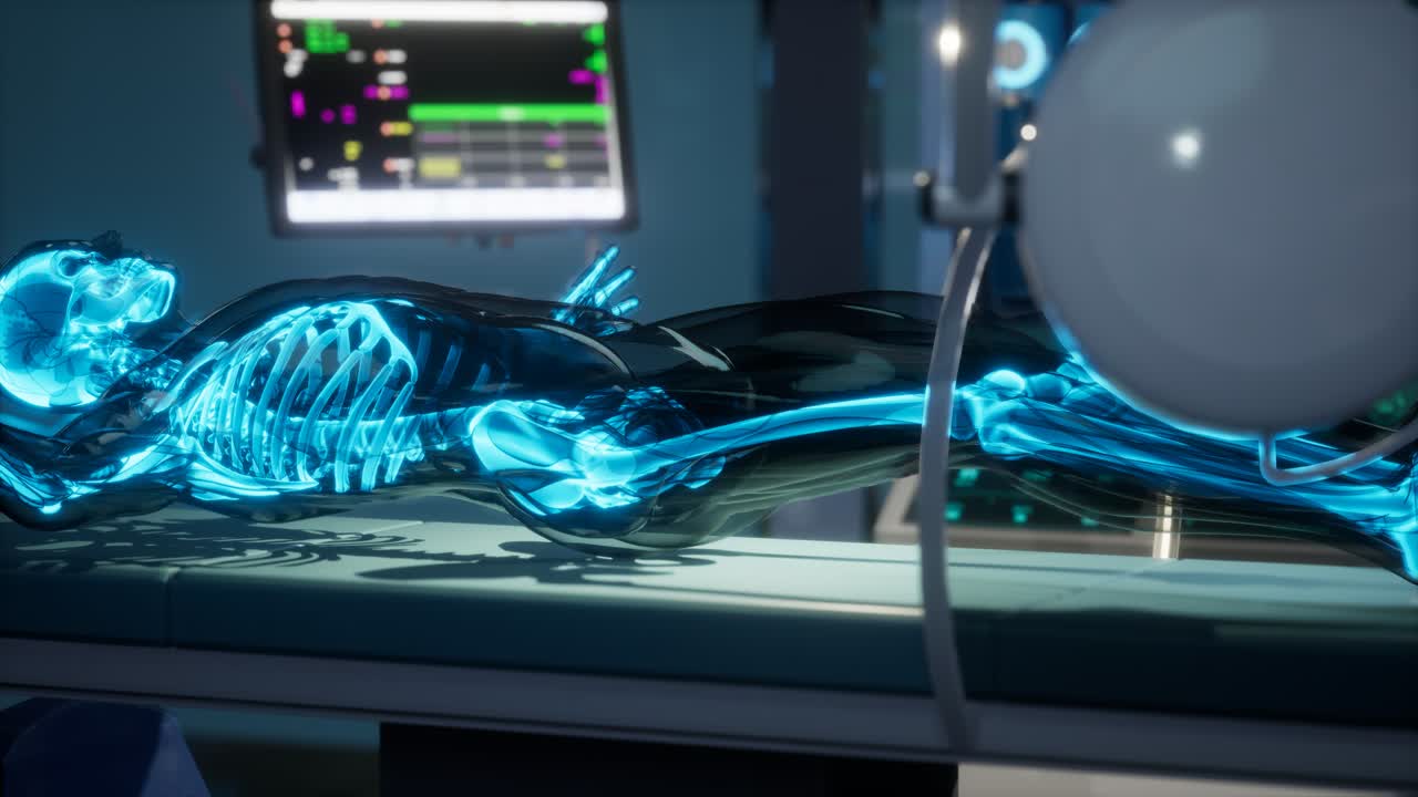 examen de escaneo de huesos de esqueleto humano en el laboratorio