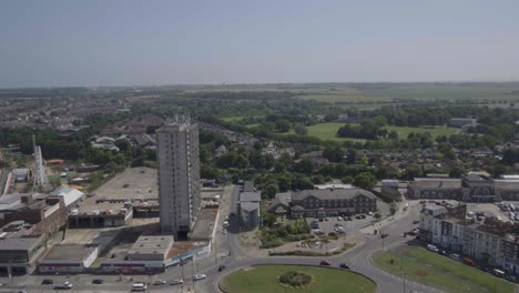 aerial crane up shot of margate kent town outskirts and arlington house