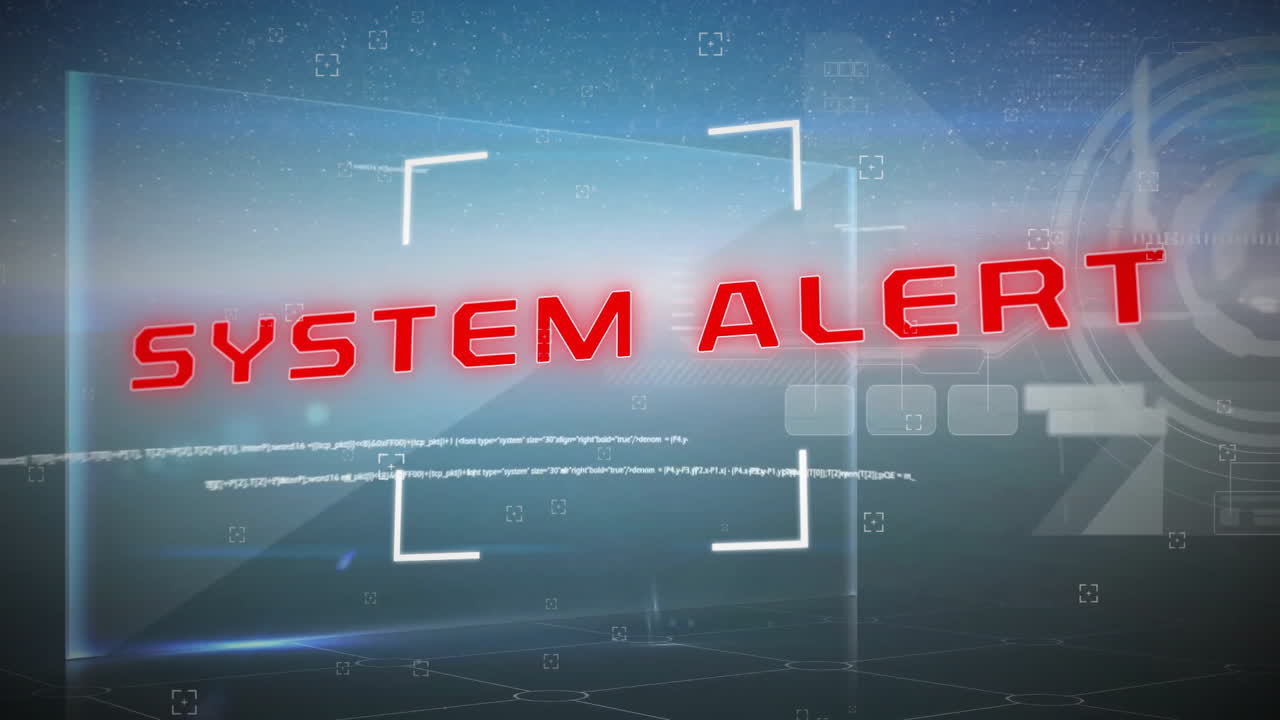 animación del texto de alerta del sistema sobre el procesamiento de datos en fondo negro