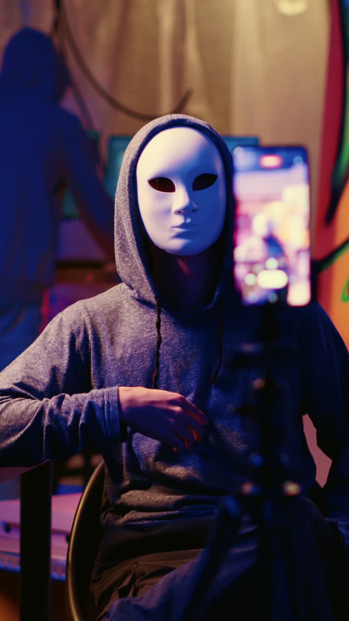 Video verticale Hacker underground filmano video di richiesta di riscatto