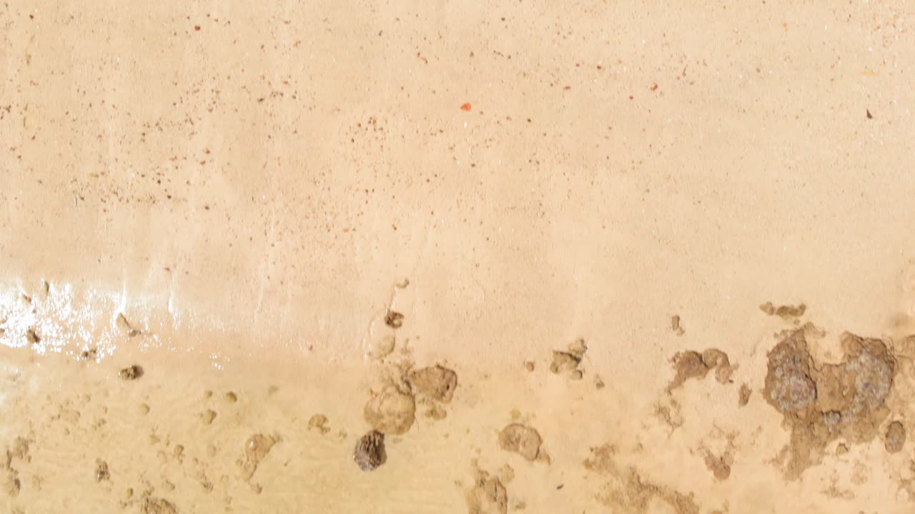 열대 섬을 드러내는 열대 해변의 공중 틸트 업 및 돌리 백워드 샷