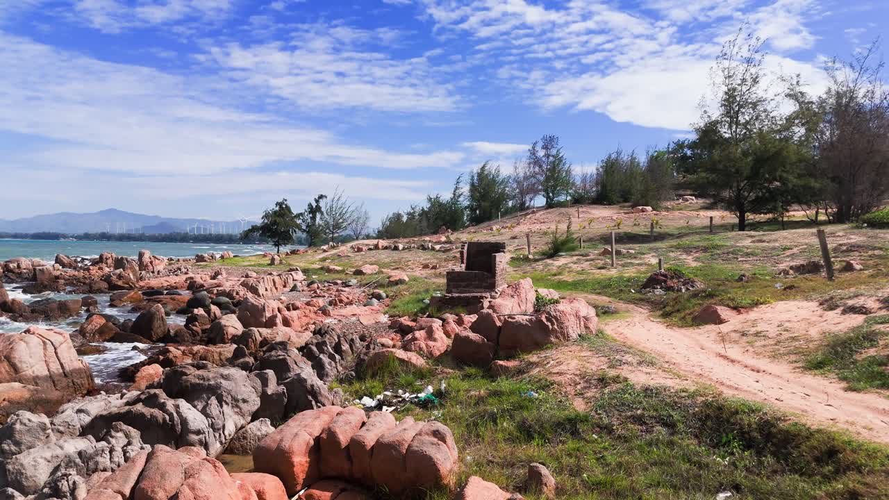 Aerial View Dolly of the Rocky on the Beach in Lam Dong