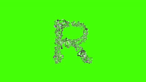 clear diamonds crystal font - letter r on green screen, isolated - loop video