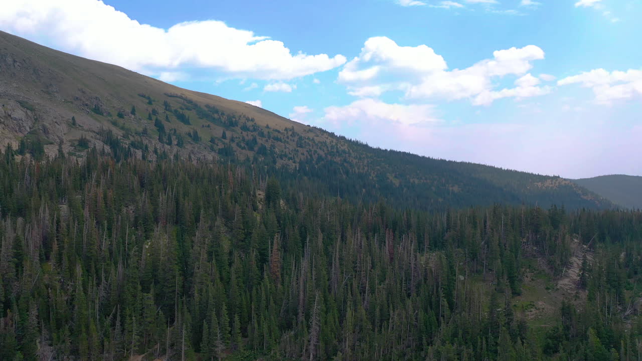 antena drone pan a la izquierda de nederland colorado vistas a la montaña y exuberante bosque de pinos que rodea el agua azul clara del lago durante el verano en las montañas rocosas