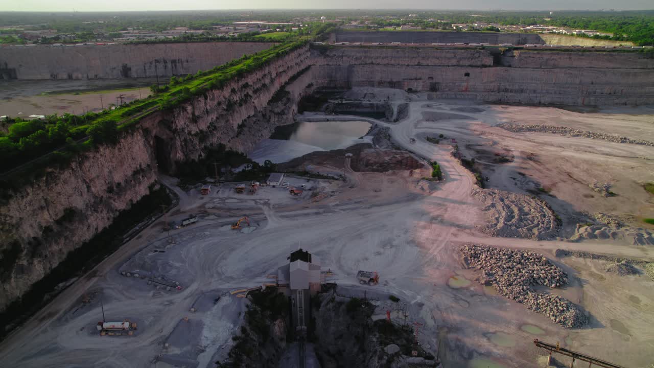 Massive Limestone Quarry: Aerial View of Industrial Extraction and Environmental Impact. Thornton Quarry South Chicago, Illinois, USA