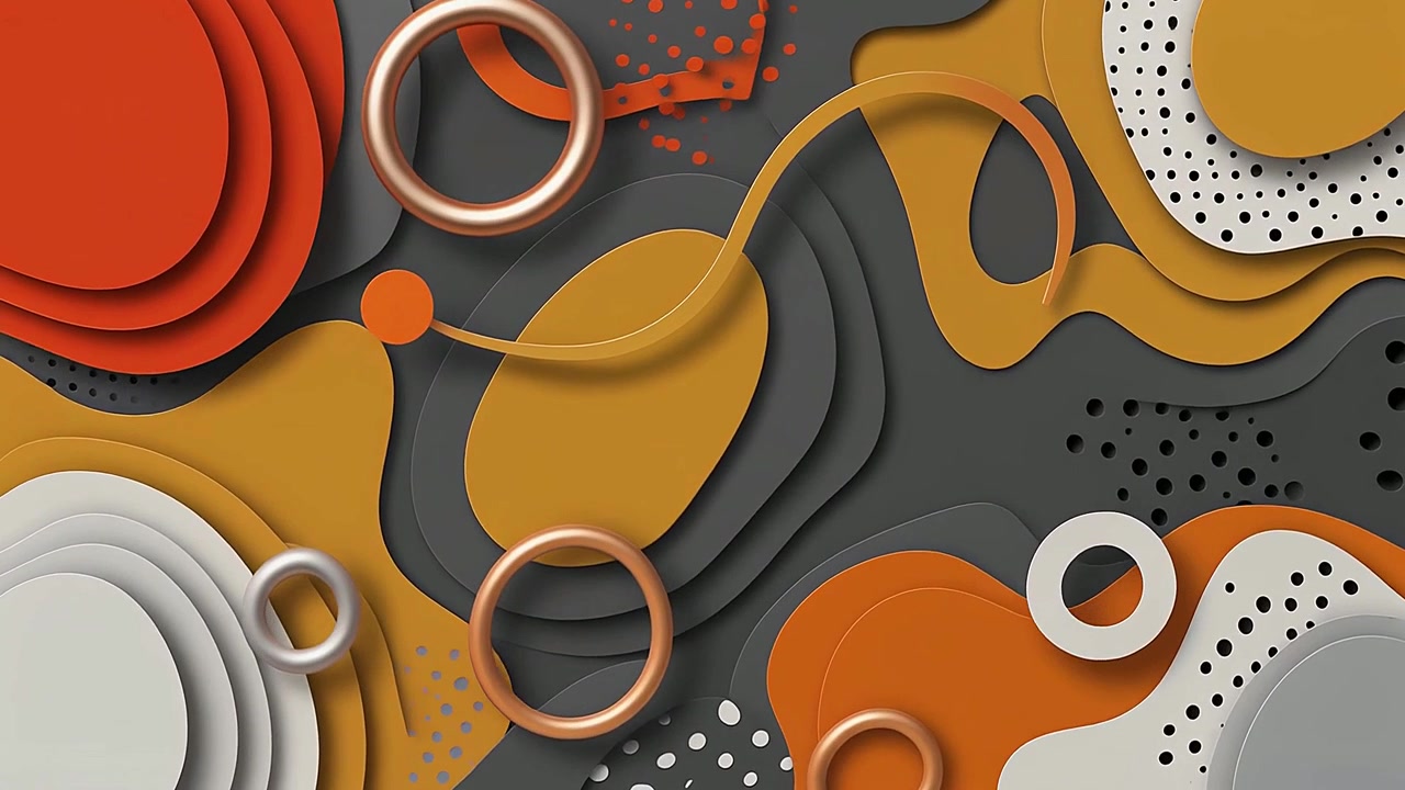 Dynamic Abstract Background with Layered Paper Cut Shapes and Rings