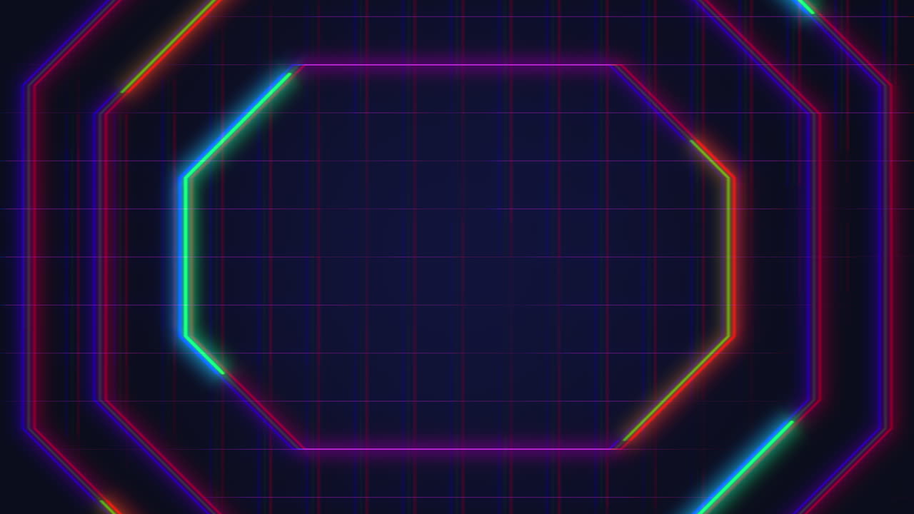 An image showing a neon-colored geometric pattern on a dark background. The intricate design features lines and shapes arranged in a grid-like formation, exuding a futuristic and high-tech aesthetic