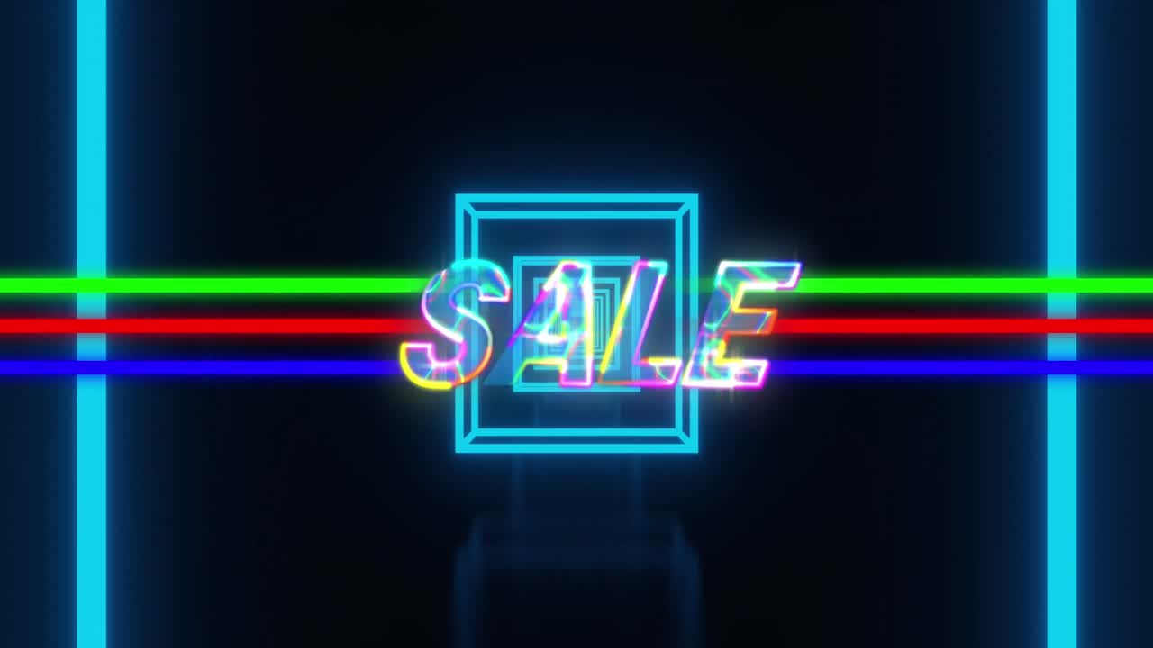 네온 조명 위에 판매 텍스트의 애니메이션