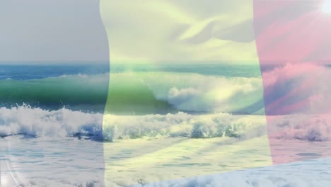 Animation-of-flag-of-belgium-blowing-over-beach-seascape