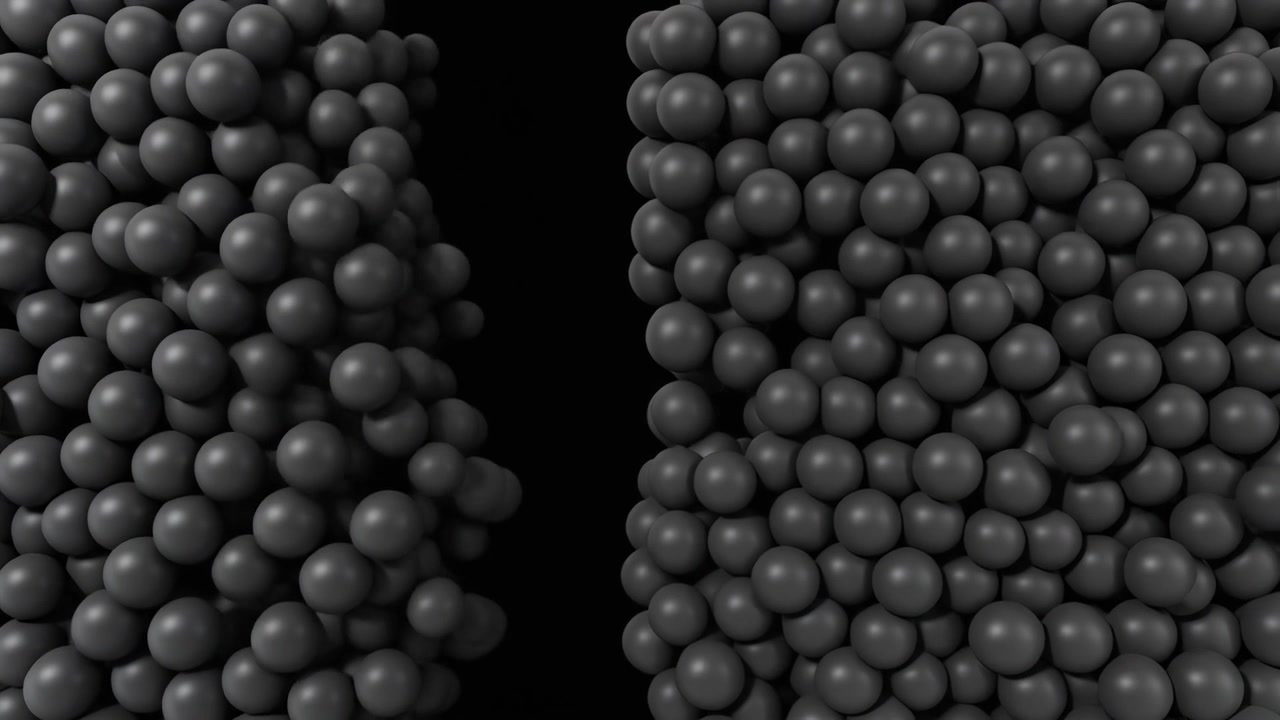Abstract 3D Animation of Black Spheres Parting to Reveal Black Background