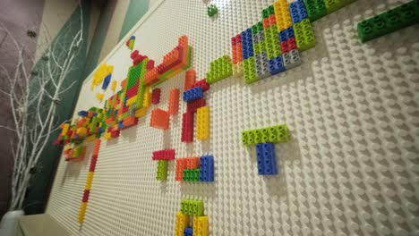 interactive building block wall in children's play area