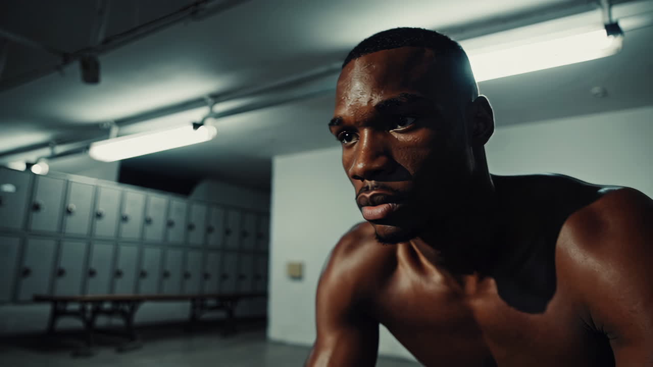 Athlete resting in the locker room