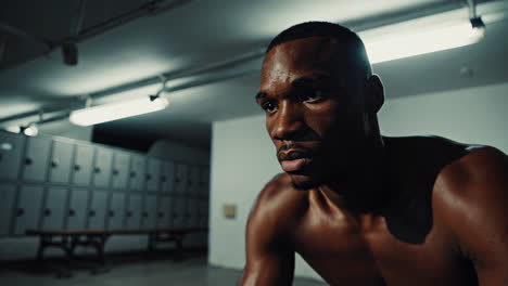 athlete resting in the locker room
