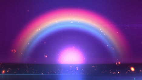un hermoso arco iris brillante por encima de una brillante luz púrpura en fondo púrpura