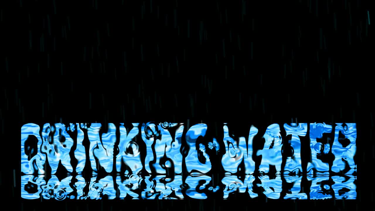 4 k reflejo borroso agua abstracto marca de propagación y transforma agua potable texto en mayúscula con efecto de onda de gota de lluvia