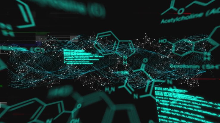Animation of dna strand spinning and data processing