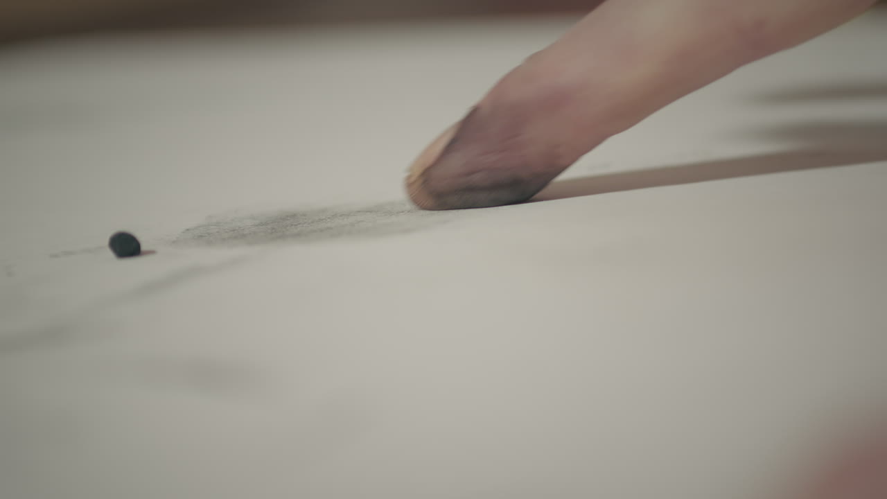 Side profile close-up of an artist blending charcoal by hand, capturing tactile self expression and focused learning in at evening art class setting