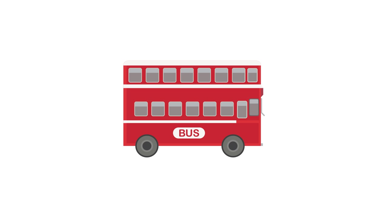 Animated Red Double-Decker Bus Building and Driving