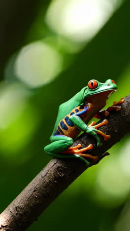red-eyed tree frog perched on a branch