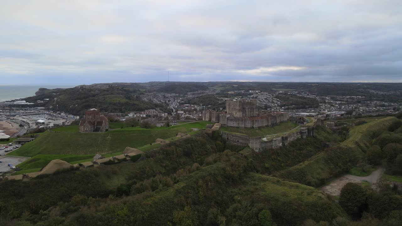 도버 성 켄트 영국, 공중 pov 4k 영상