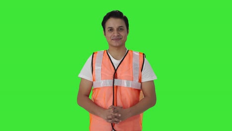 happy indian airport ground staff worker green screen