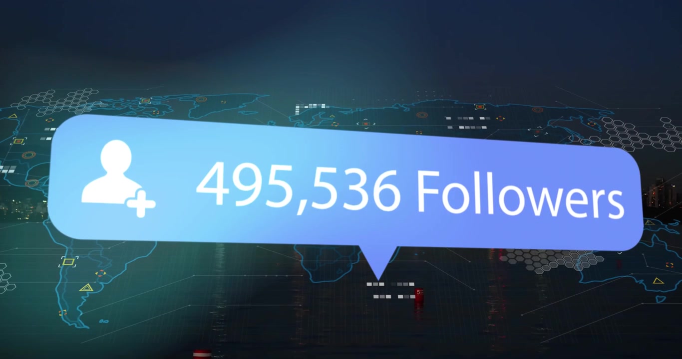 Social Media Follower Count Increasing Rapidly on Digital World Map