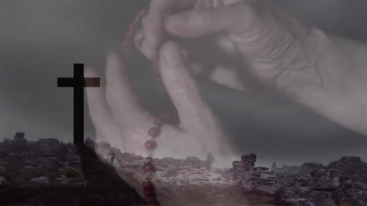 십자가 와 구름 위 에  ⁇ 주슬 을  ⁇ 고 기도 하는 백인 여자 의 애니메이션