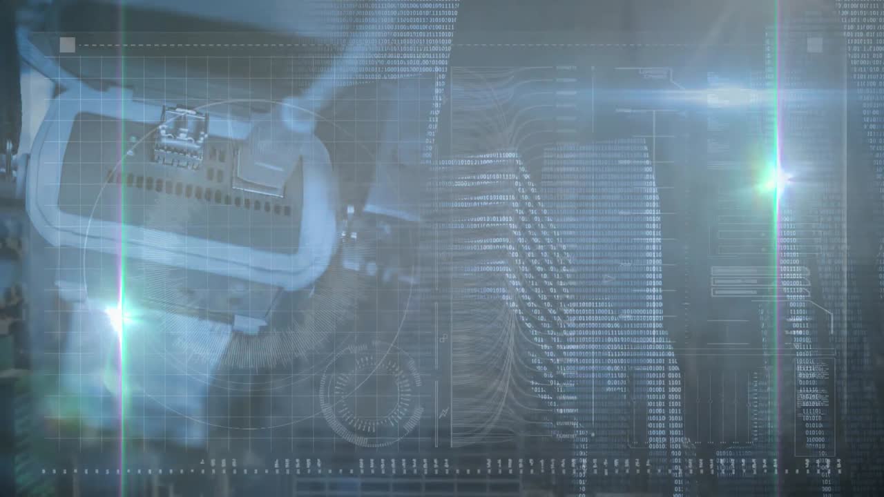 데이터 처리 및 컴퓨터 클로즈업의 애니메이션 빛나는 불빛으로