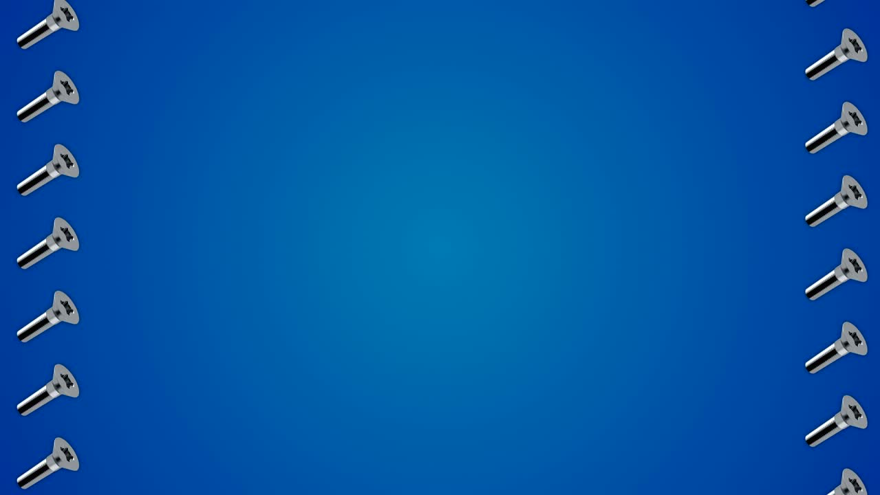 los tornillos metálicos, los pernos, el patrón, el borde azul, el marco, el bucle de fondo.