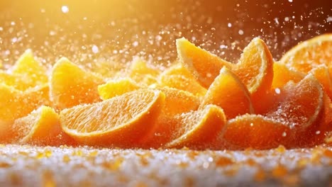 close-up of fresh orange slices coated in sugar