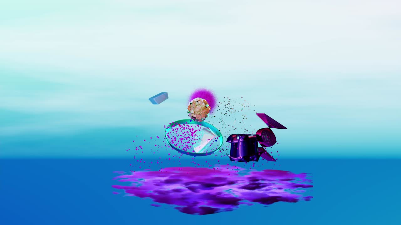 Fantasy geometric shapes rotate in the sky. Loop animation.