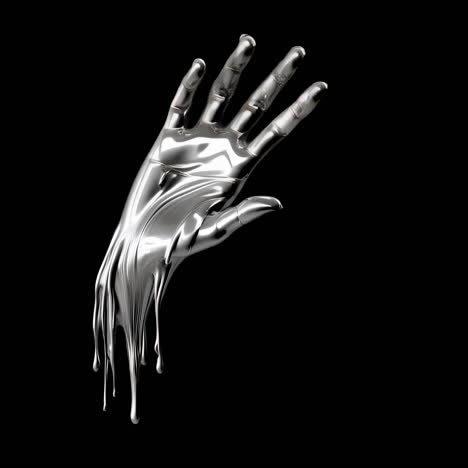 melting chrome hand animation isolated asset, transparent 4k video, alpha channel, prores 4444