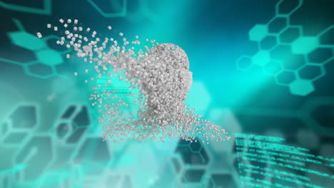 cabeza humana en movimiento y compuestos químicos
