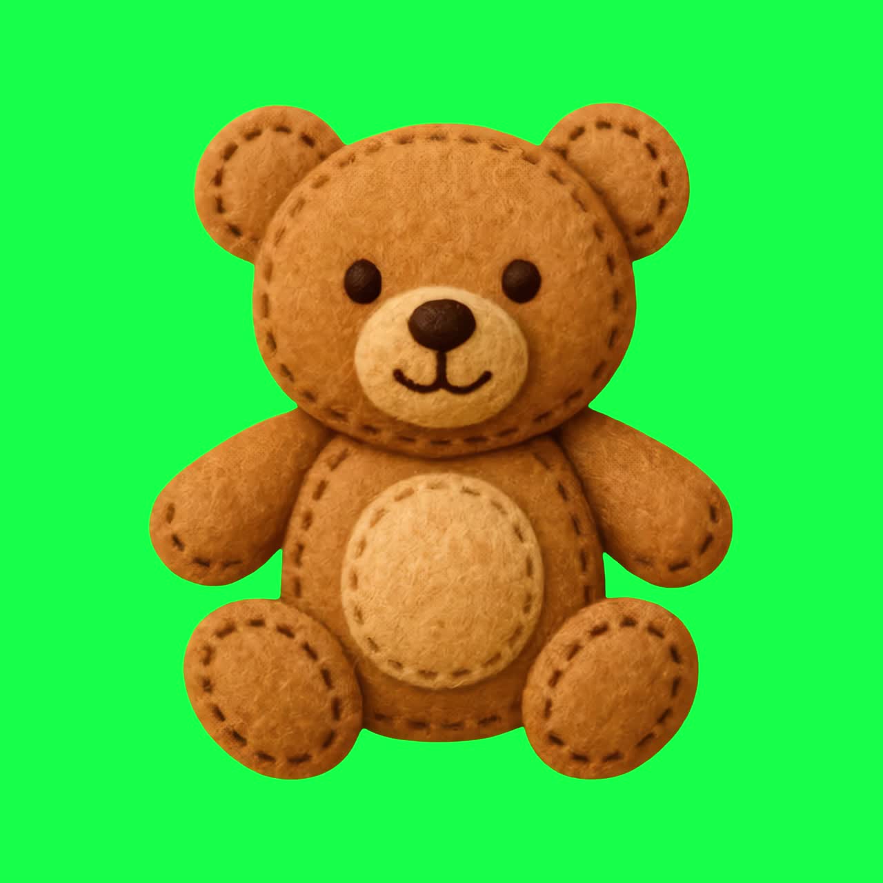 Sød illustreret animation af en plysbamse, transparent 4K-video, green screen