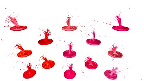 las pinturas bailan con la desaceleración del tiempo en fondo blanco. simulación de salpicaduras 3d de tinta en un altavoz musical que reproduce música. salpicadures como un fondo brillante en ultra alta calidad 4k. tonos de rojo 12