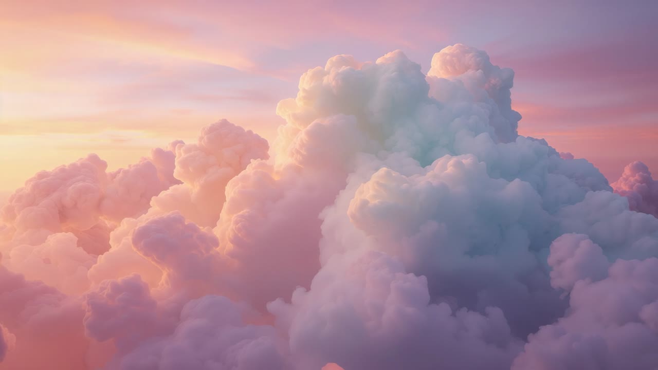 Showing cumulus cloud drifting and shifting warm highlights under sunrise sunlight at high altitude