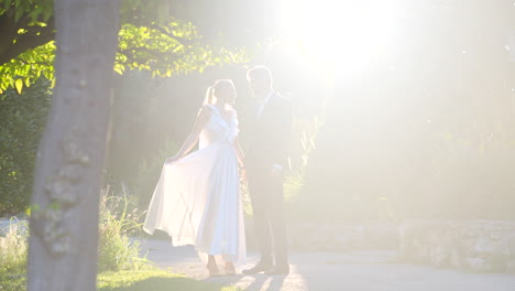 couple in love at sunset in a garden