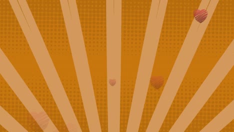 animation of hearts floating over rotating striped orange background