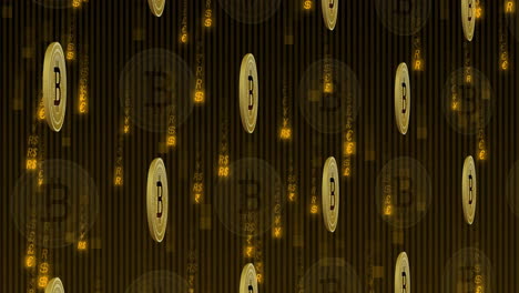 animation of floating bitcoins over binary coding