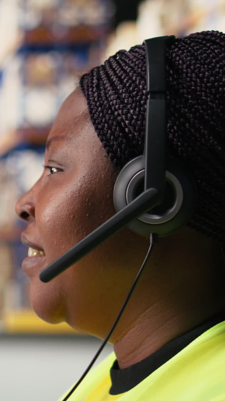 Vertical Video Call center clerk parcel tracking and order dispatch on help line