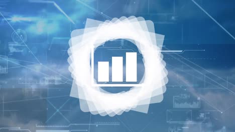 Animation-of-statistics,-network-of-connections-and-data-processing-over-clouds