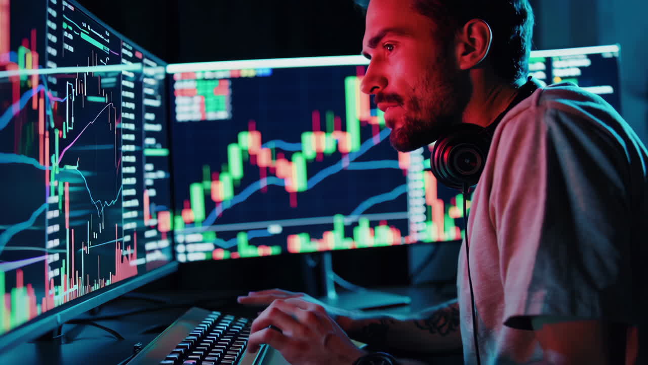 Focused Trader Analyzing Stock Market Charts