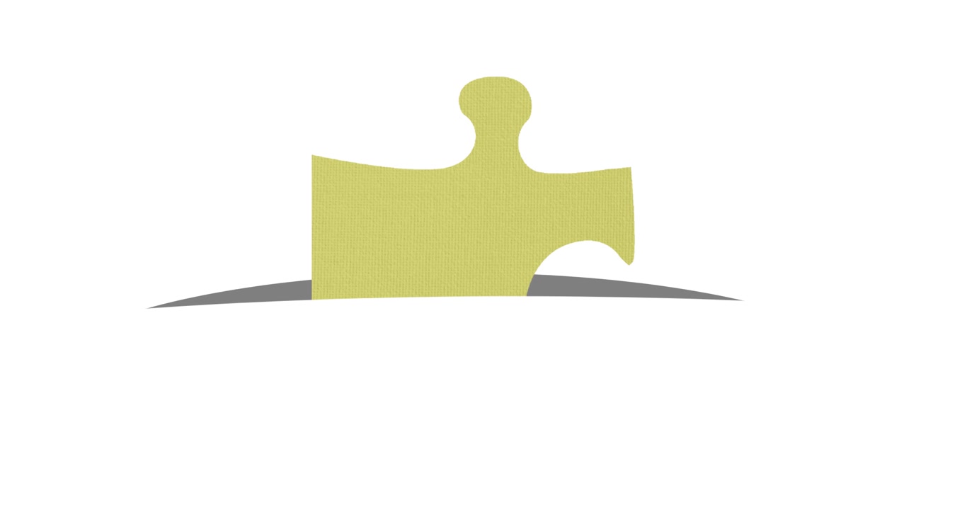 Animation eines grünen Puzzleteils auf weißem Hintergrund
