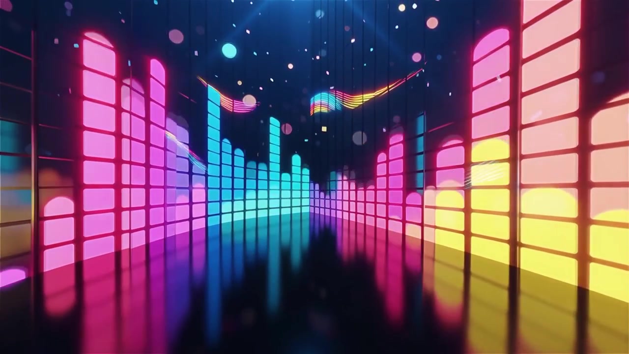 Futuristisk regnbuefarvet neon musik equalizer visualisering baggrund.
