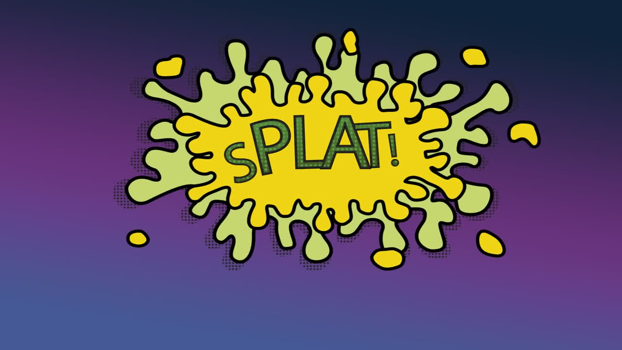 보라색 배경을 가진 스플래시에 스플래시를 쓰는 만화 애니메이션