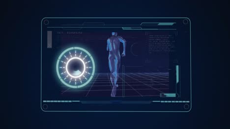 animación de un hombre corriendo con escaneo de alcance y procesamiento de datos